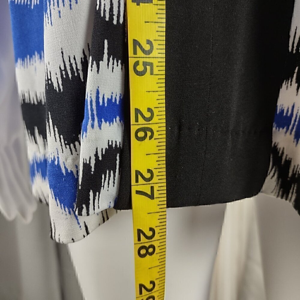 Nicole Miller Womens Patterned Kimono Sleeve Black Blue White Blouse Size M - Picture 6 of 11